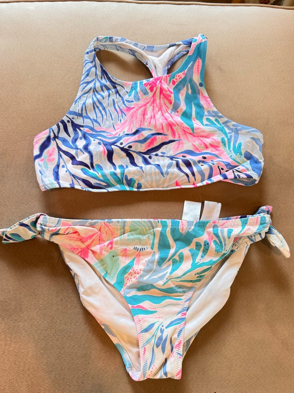 Girls Two-Piece High Neck Swim Set in Multicolor XL